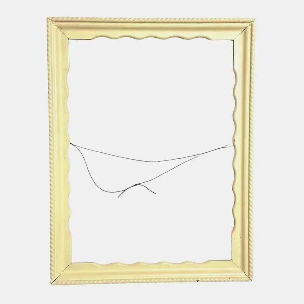 Vintage ornate wooden picture frame 9x12 butter yellow cottagecore scallop braid